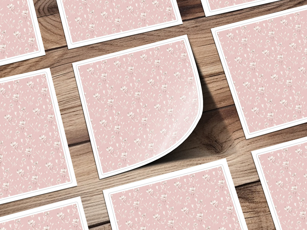 Pink Floral Pattern on White Background Paper Sheets