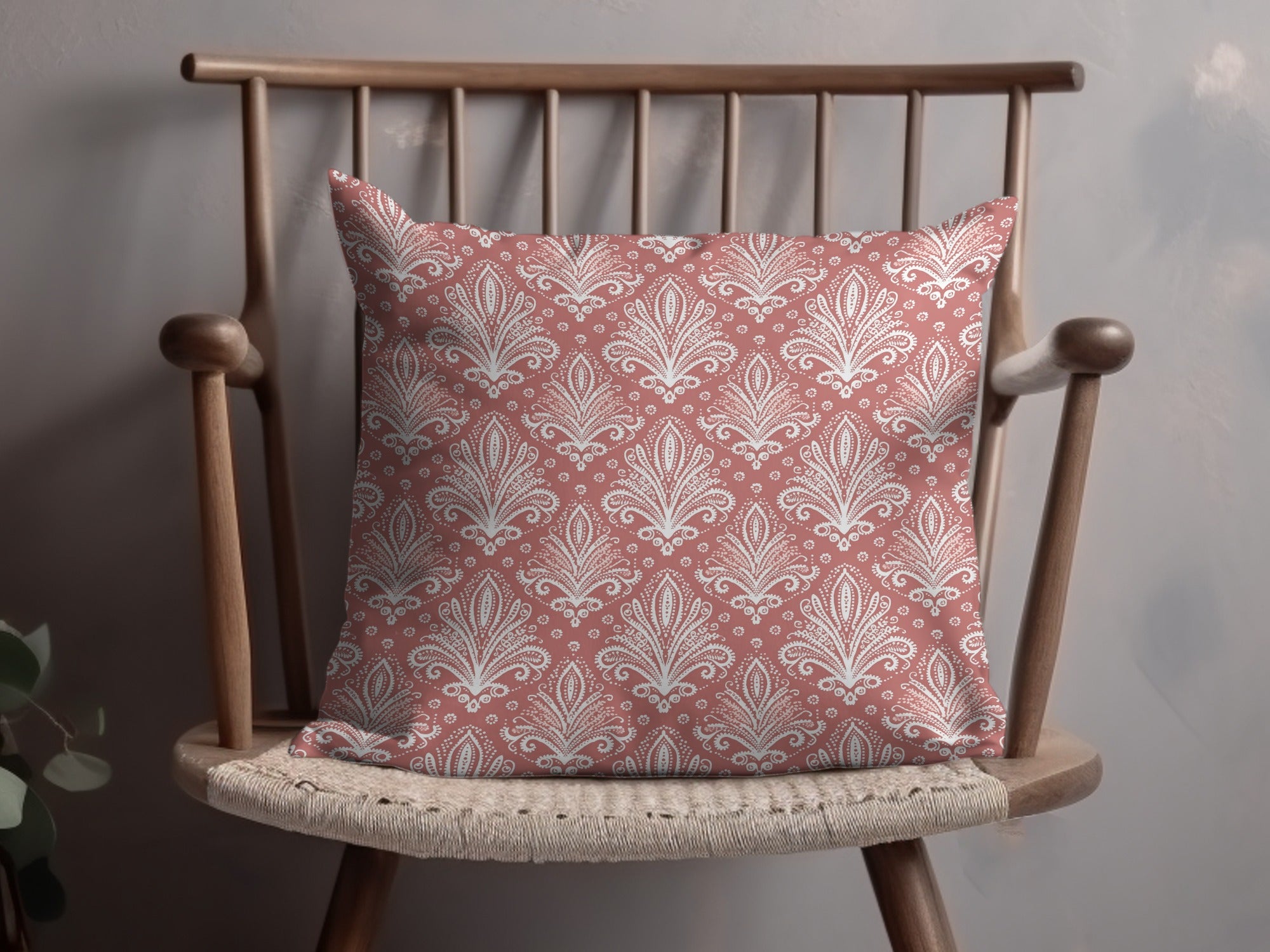 Elegant Pink and White Patterned Cushion Cover