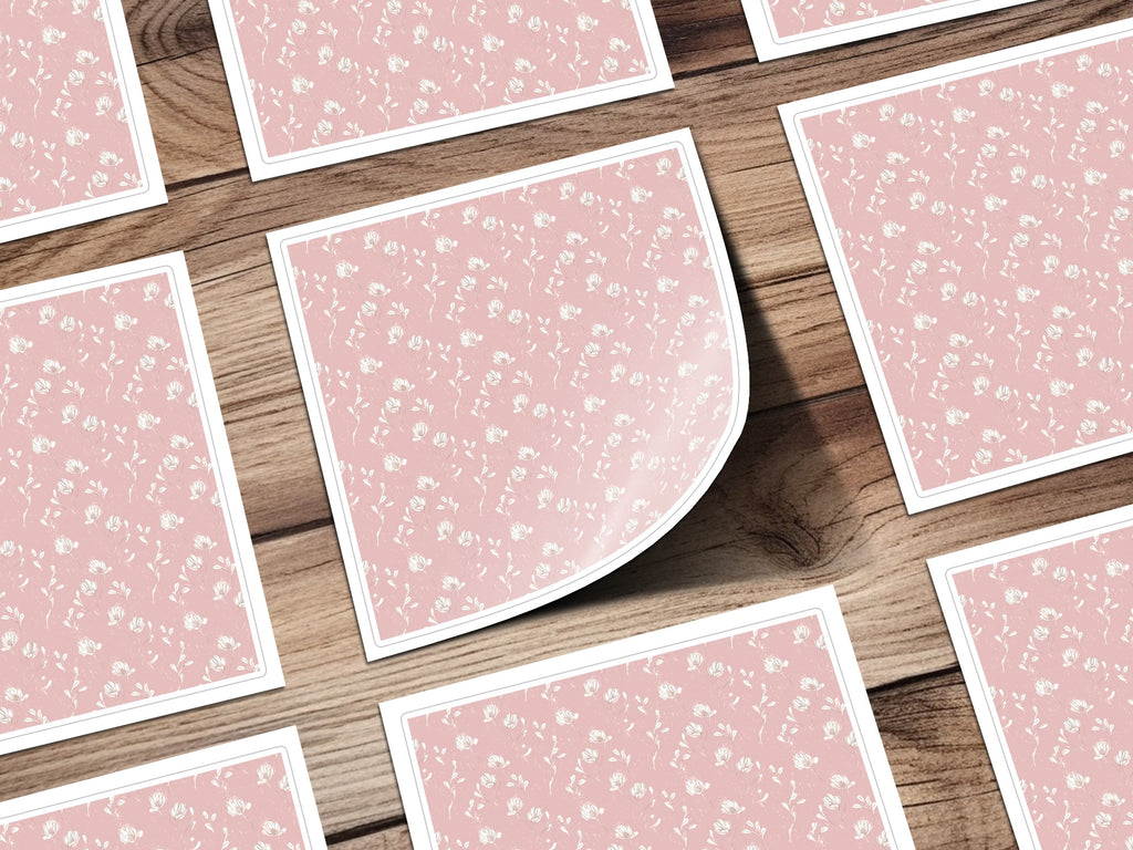 Pink and White Floral Pattern Design Sticker Sheets
