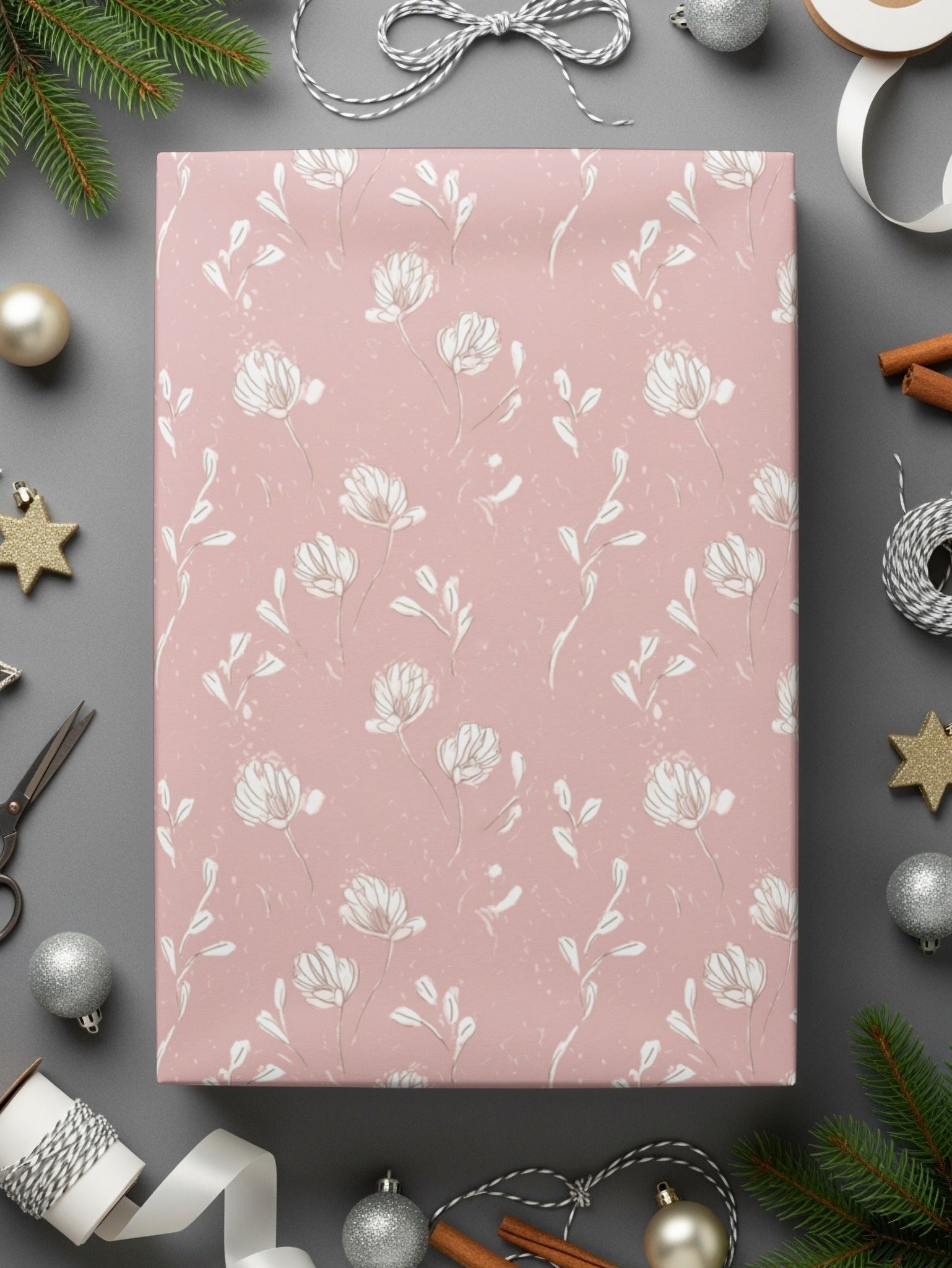 Elegant Floral Pattern Gift Wrapping Paper for Holidays