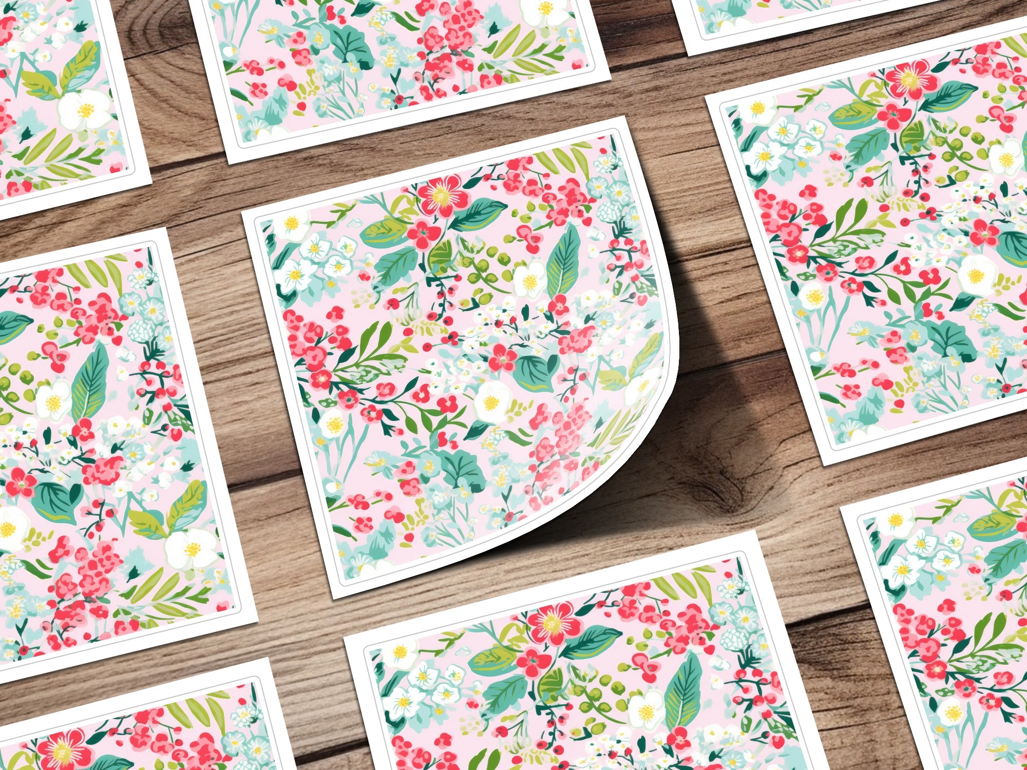 Colorful Floral Pattern on Wooden Background Print