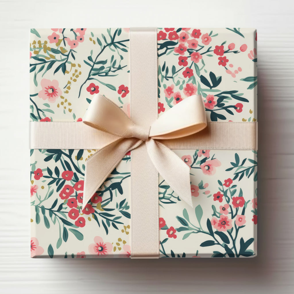 Beautiful Floral Patterned Gift Wrap with Bow Design