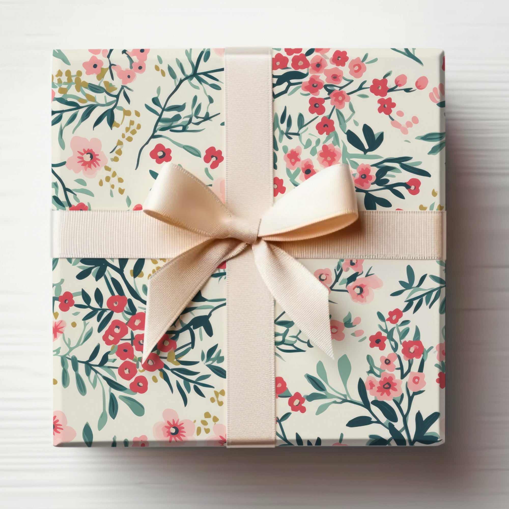 Beautiful Floral Patterned Gift Wrap with Bow Design