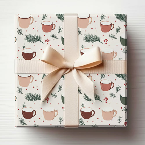 Festive Mug and Evergreen Holiday Wrapping Paper