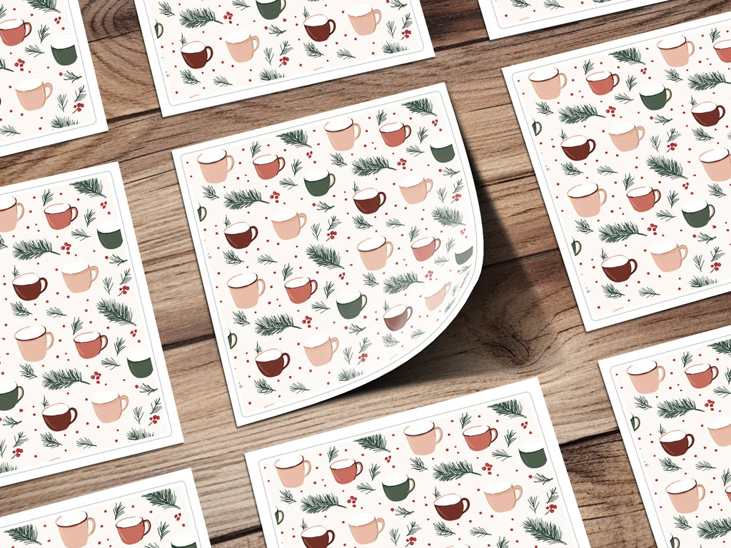 Festive Holiday Mug Pattern Greeting Card Set