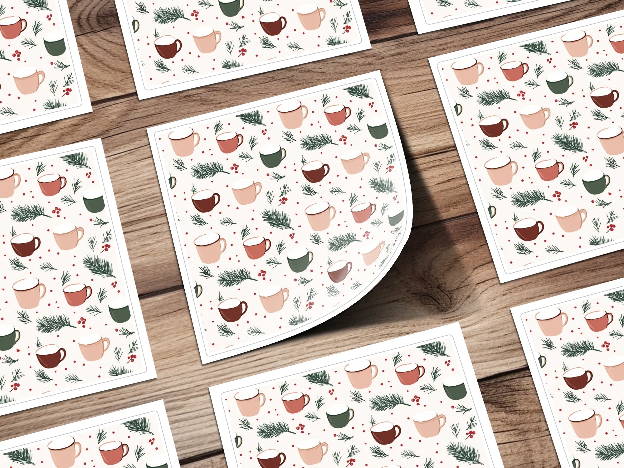 Festive Holiday Mug Pattern Greeting Card Set