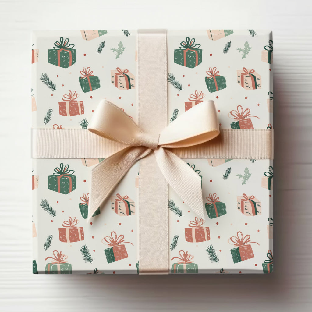 Festive Gift Wrap with Bows and Greenery Design Gift Wrap