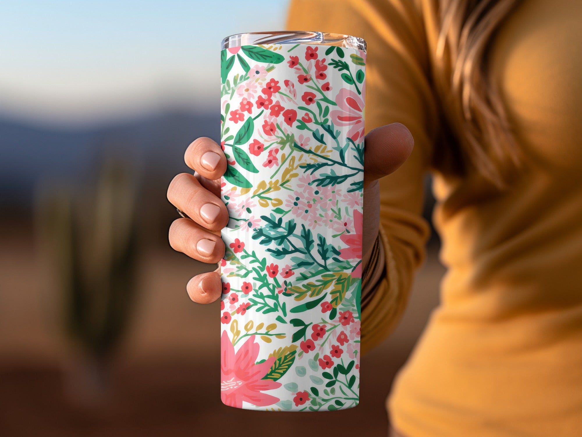 Floral Design Insulated Tumbler Travel Mug for Hot and Cold Drinks