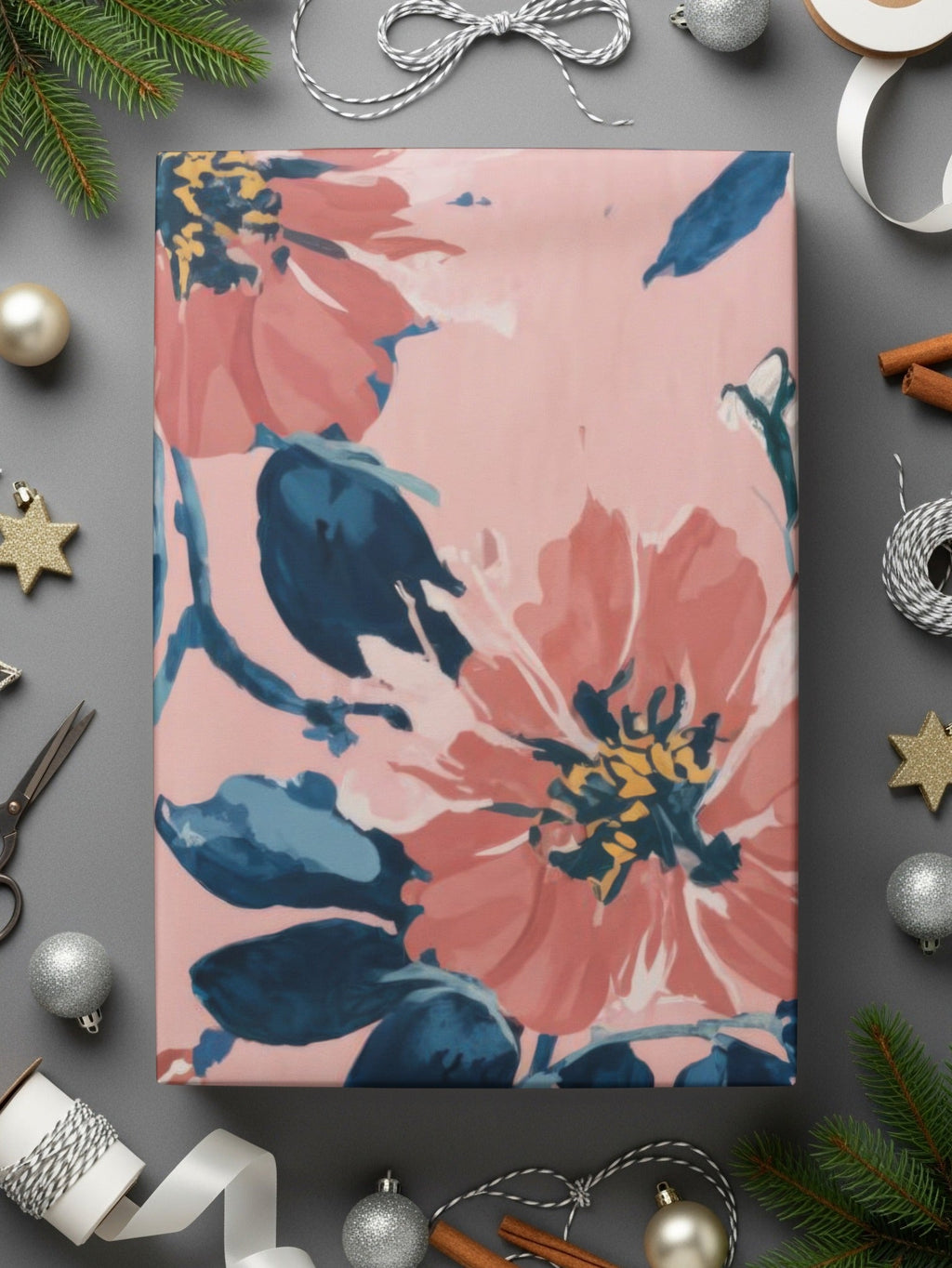 Blush Pink Modern Summer Floral Pattern Blue and Navy - Moore and Mountain