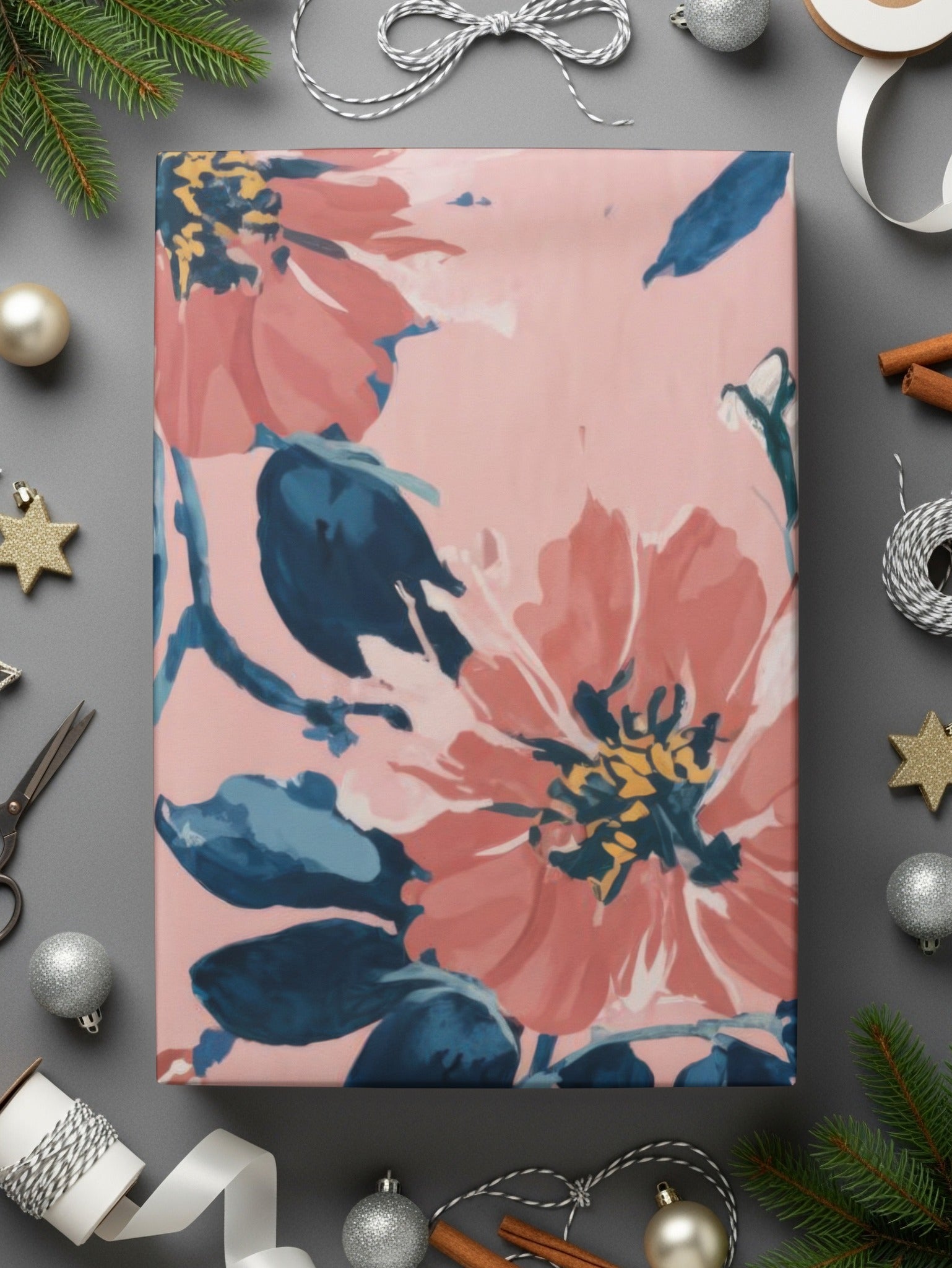 Blush Pink Modern Summer Floral Pattern Blue and Navy - Moore and Mountain