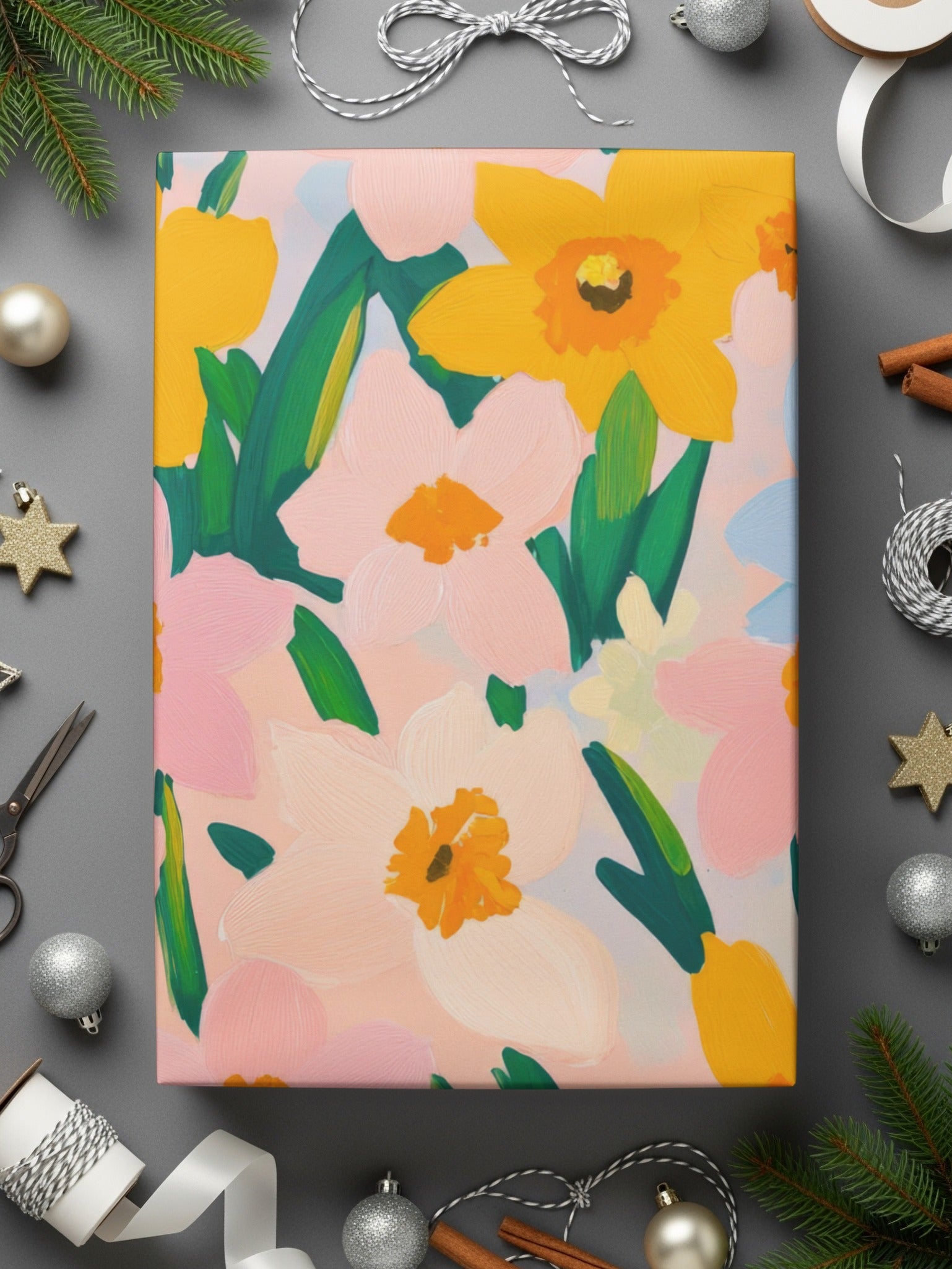 Bright Floral Christmas Wrapping Paper for Holiday Gifts