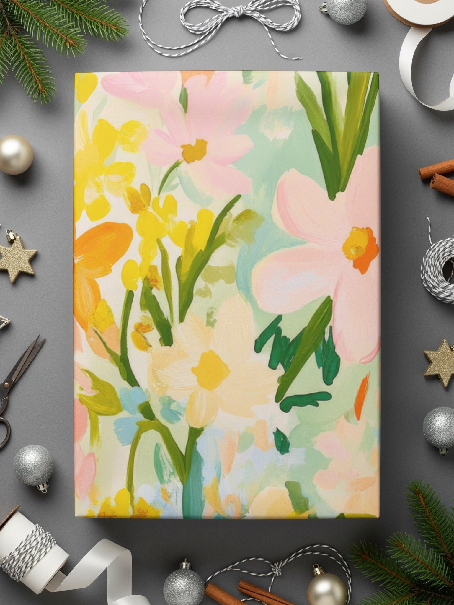 Festive Floral Design Wrapped Present Holiday Product