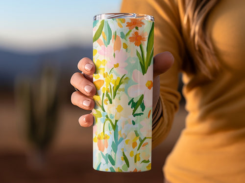 Colorful Floral Pattern Insulated Beverage Tumbler