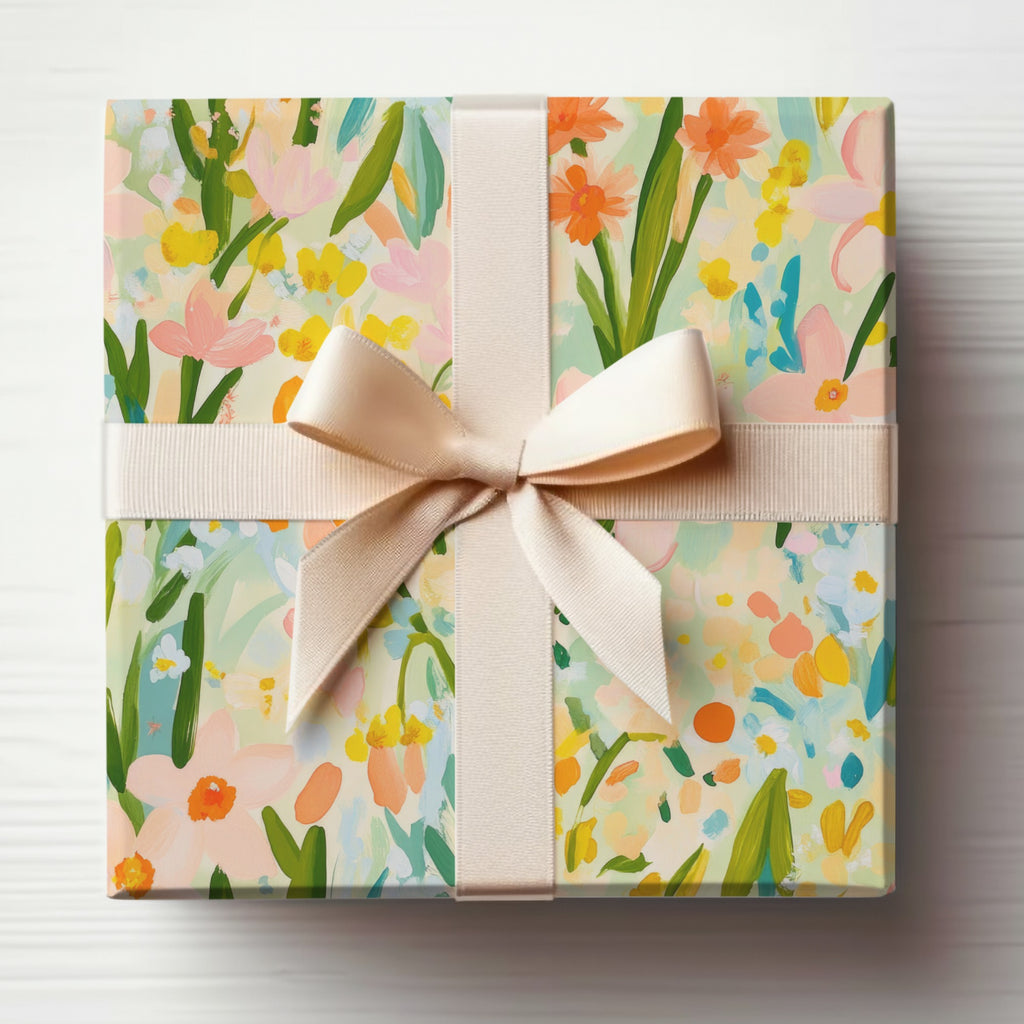 Beautifully Wrapped Floral Gift Box with Ribbon Decor