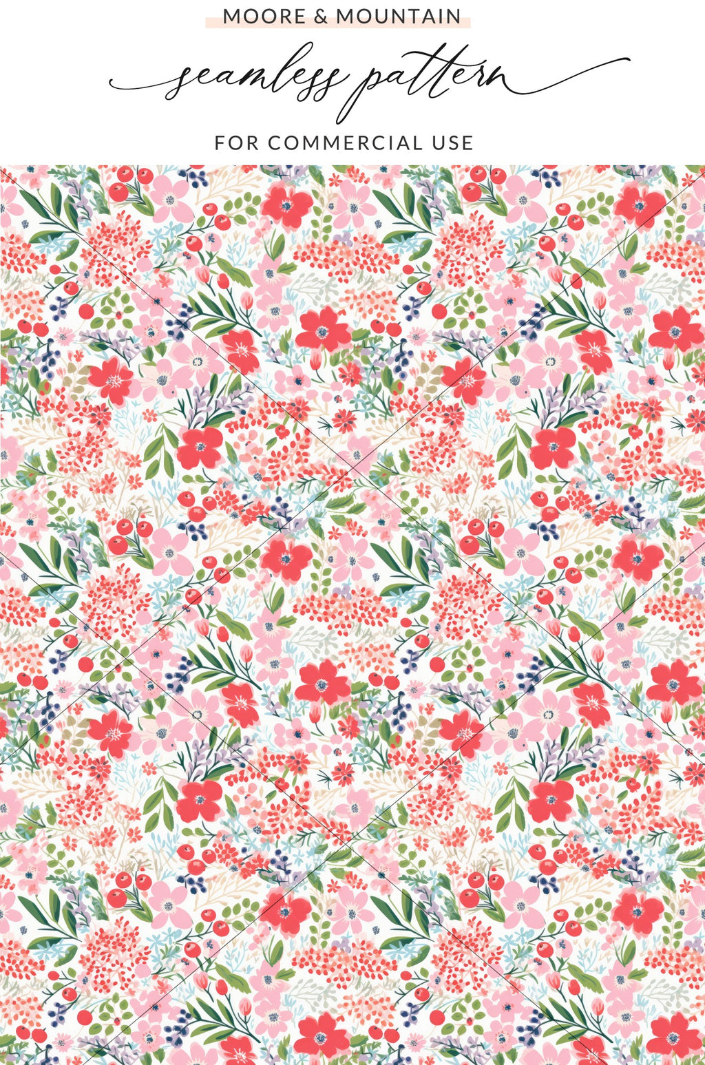 Colorful Floral Moore & Mountain Seamless Pattern