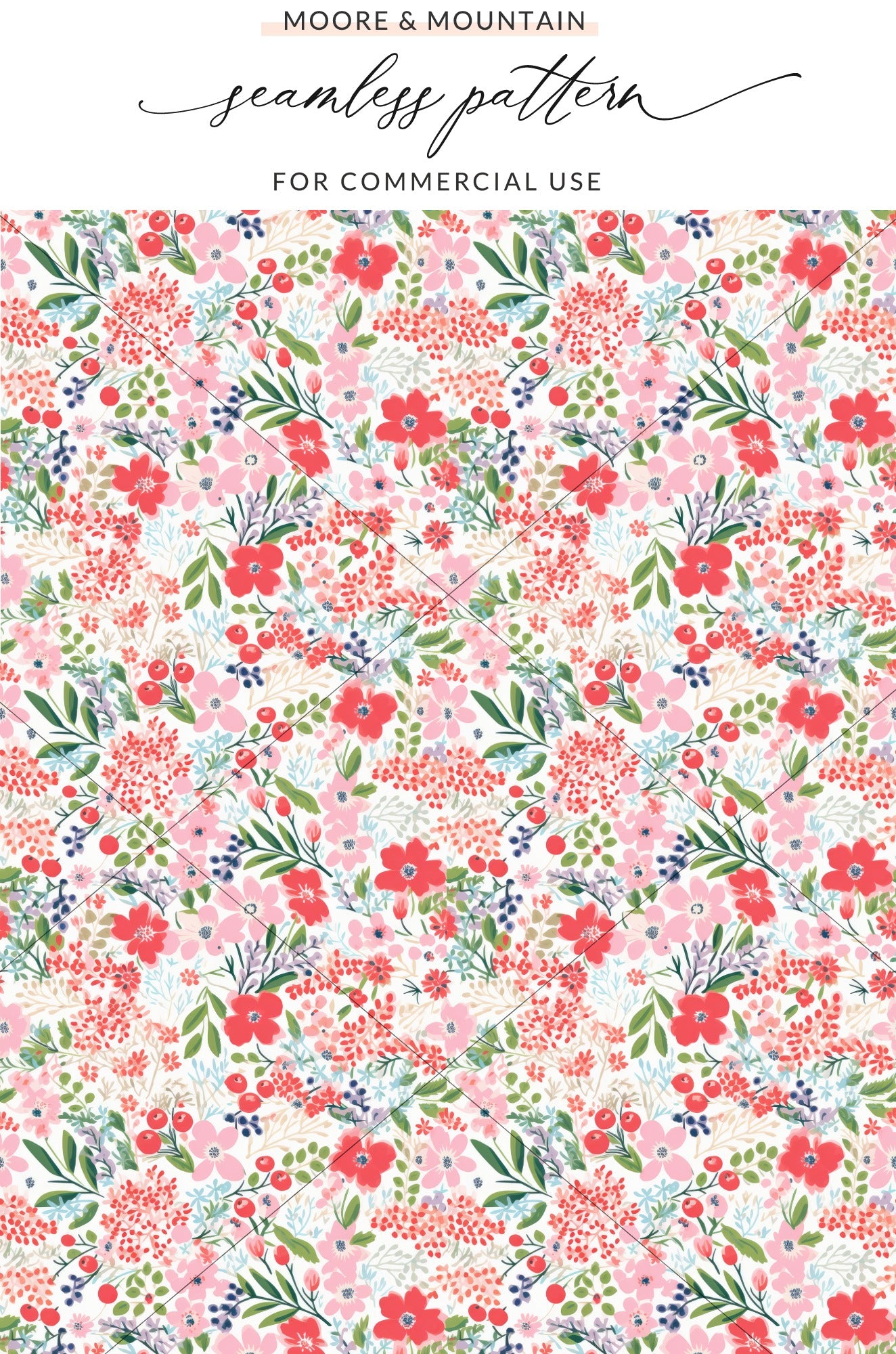 Colorful Floral Moore & Mountain Seamless Pattern