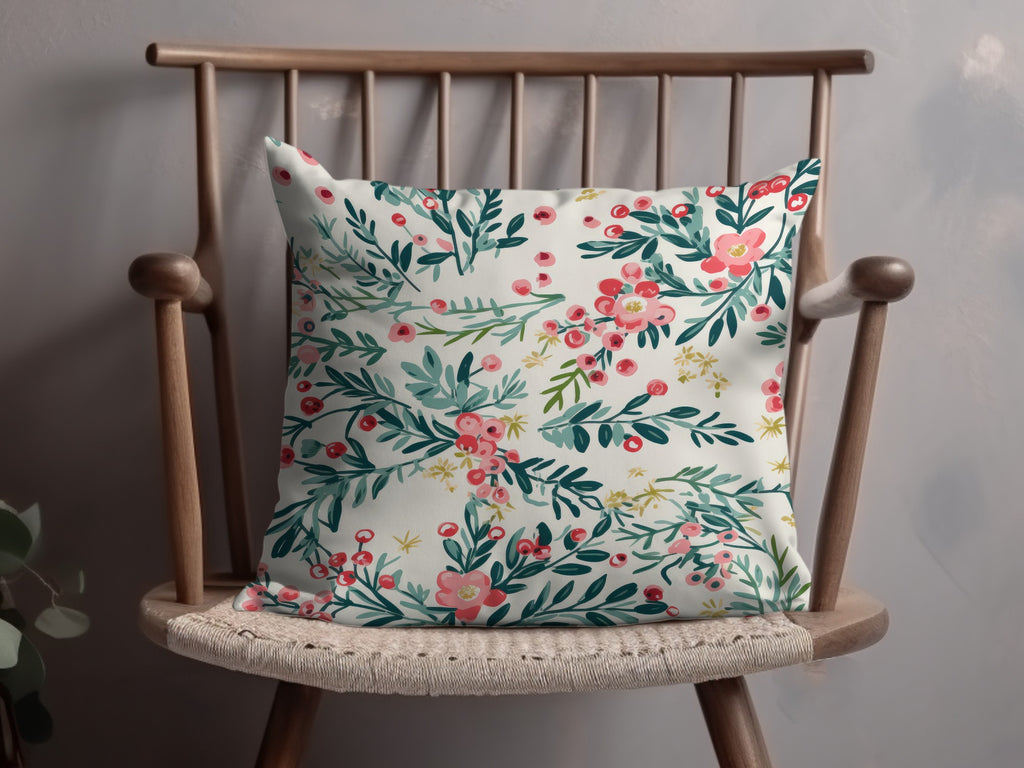 Floral Pattern Pillow with Green and Pink Design