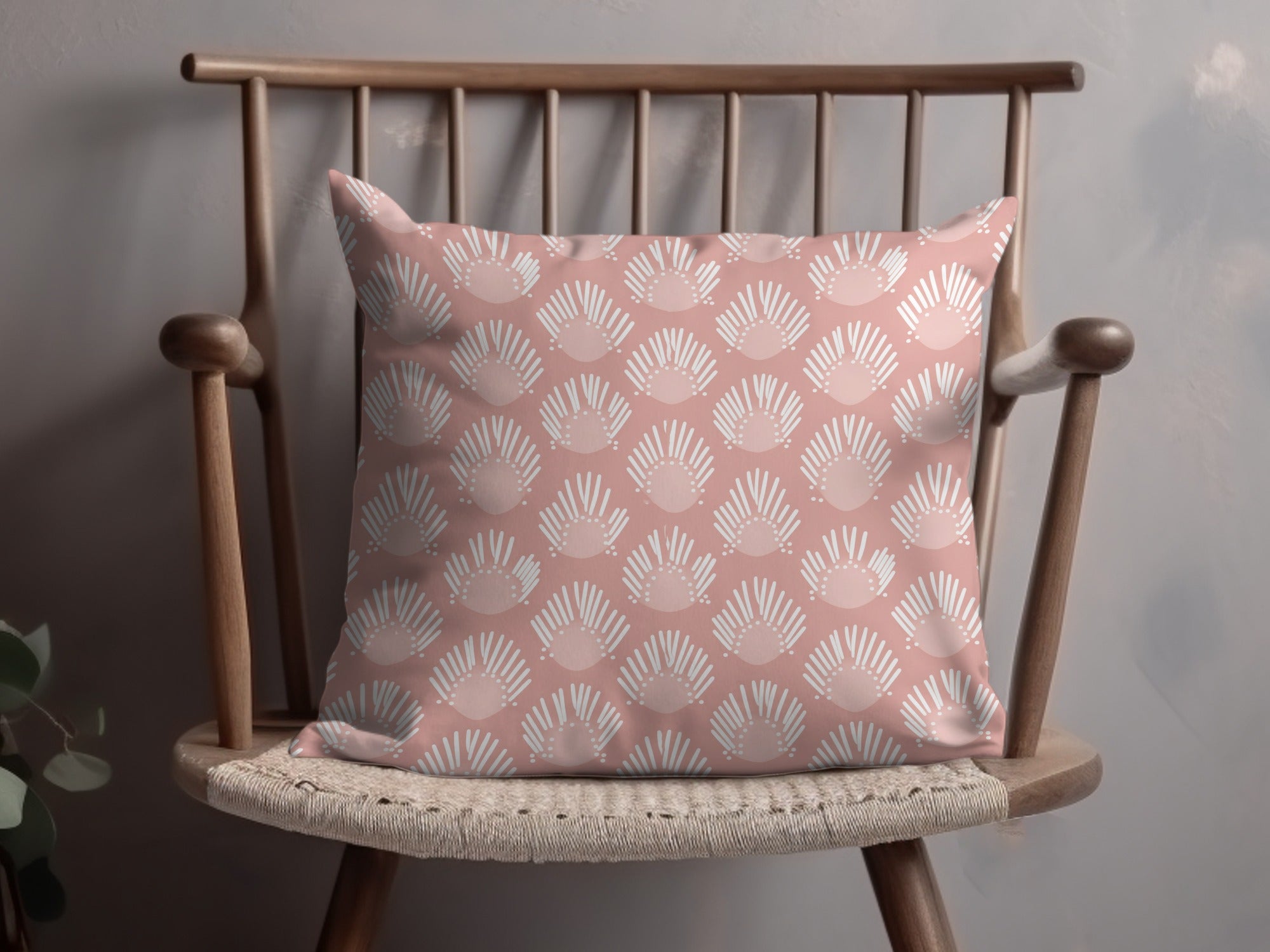 Pink Patterned Cushion with White Sun Art Pillow Product