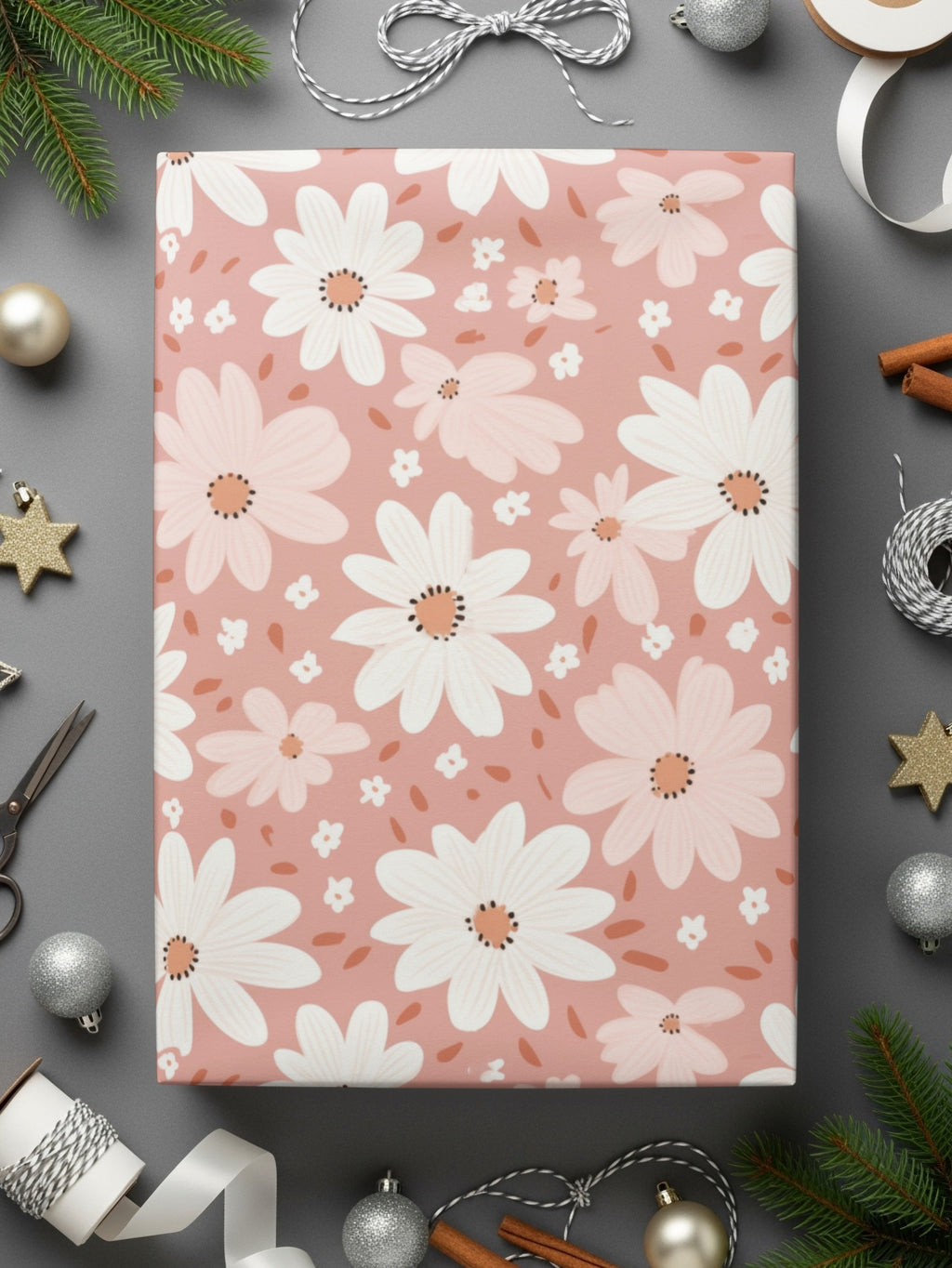 Pink Floral Pattern Daisy Gift Wrap Product