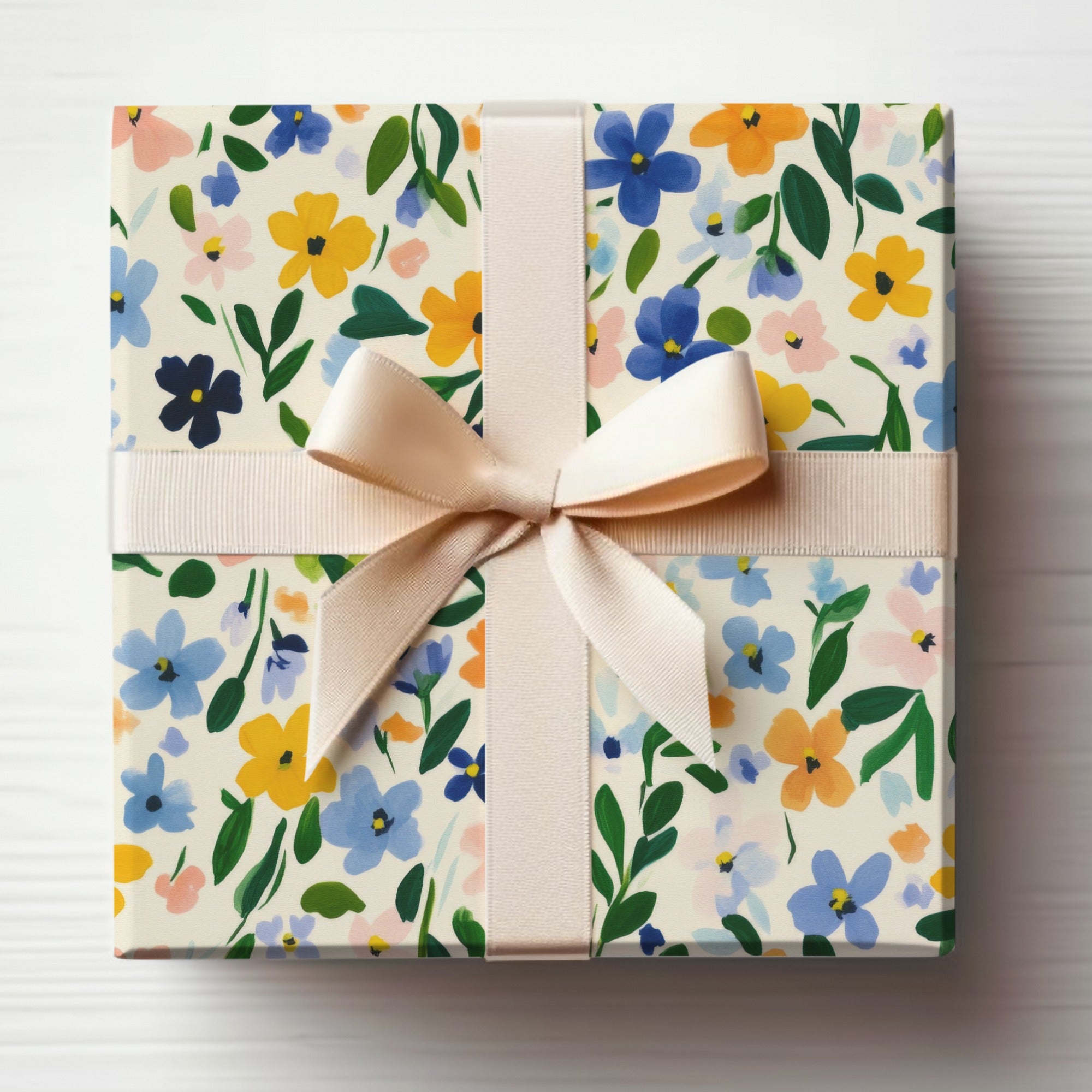 Floral Gift Box with Pastel Ribbon Packaging Decor