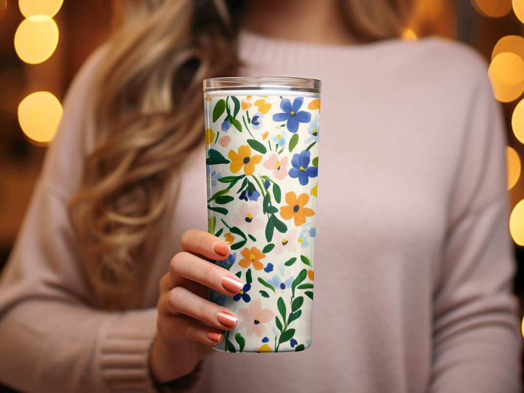 Floral Pattern Insulated Tumbler for Hot and Cold Beverages