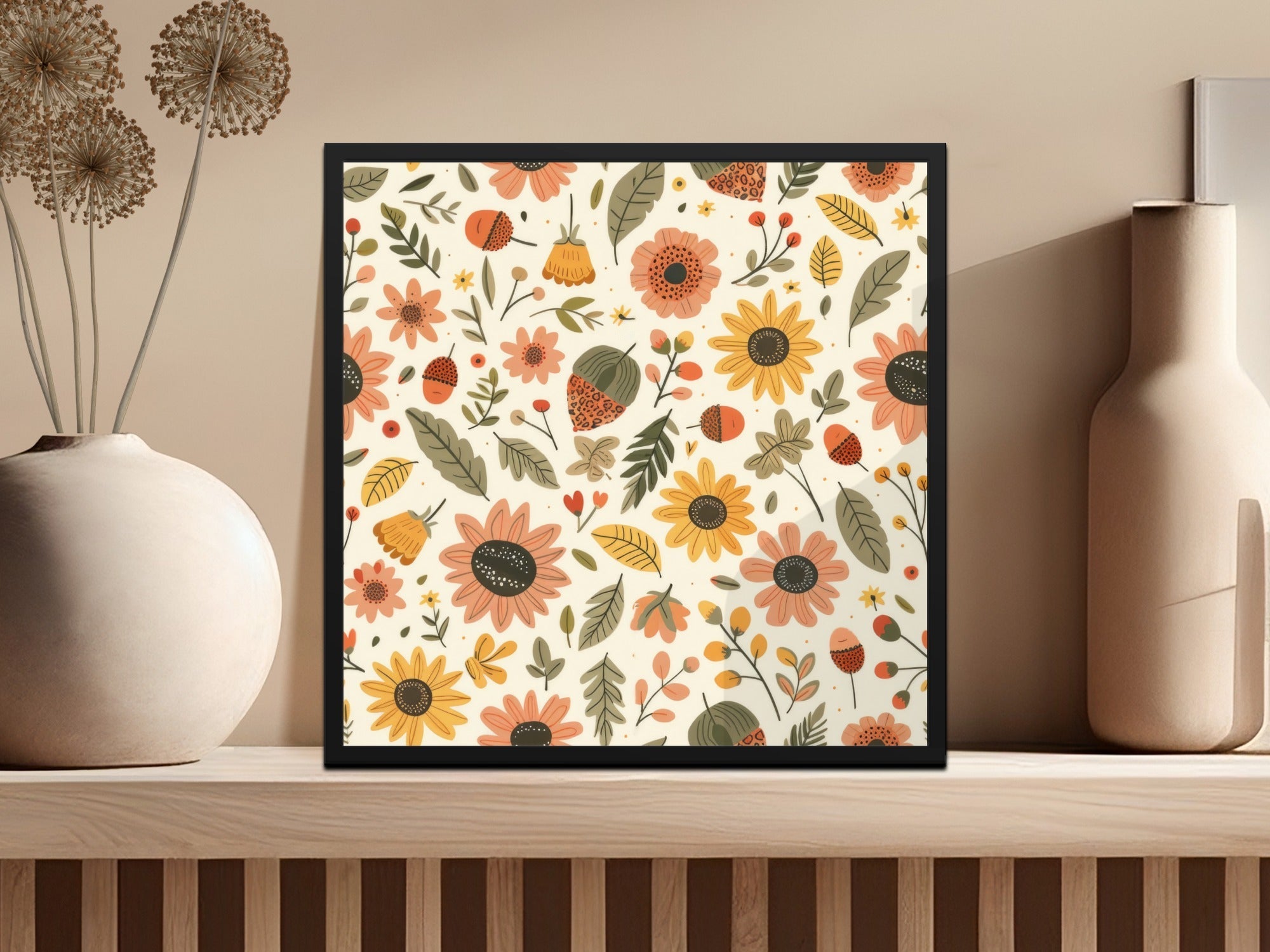 Blush Yellow Autumn Floral Boho Seamless Pattern Digital - Moore and Mountain