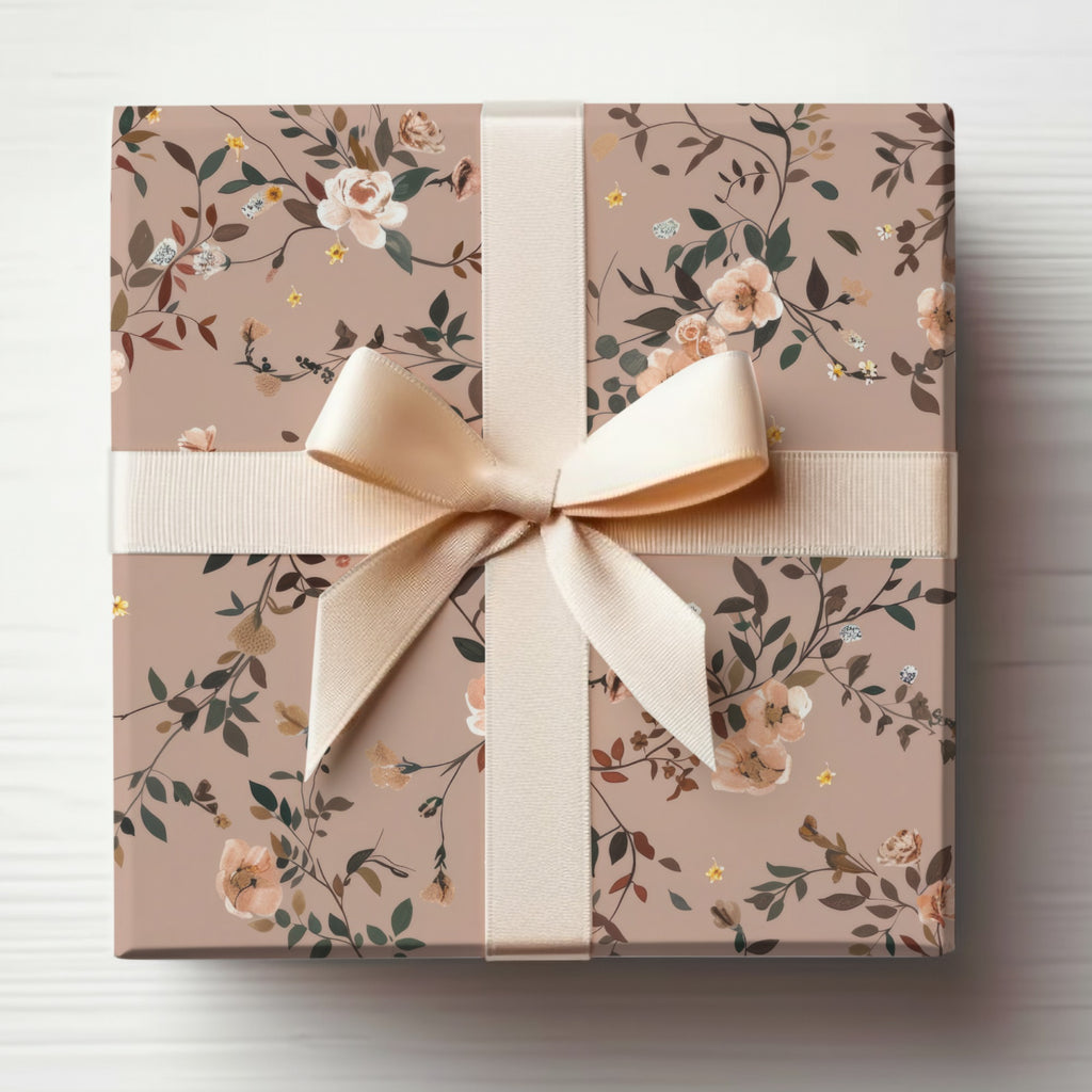 Elegant Floral Print Gift Box with Satin Ribbon