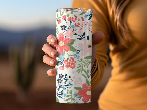 Floral Pattern Insulated Drink Tumbler with Lid