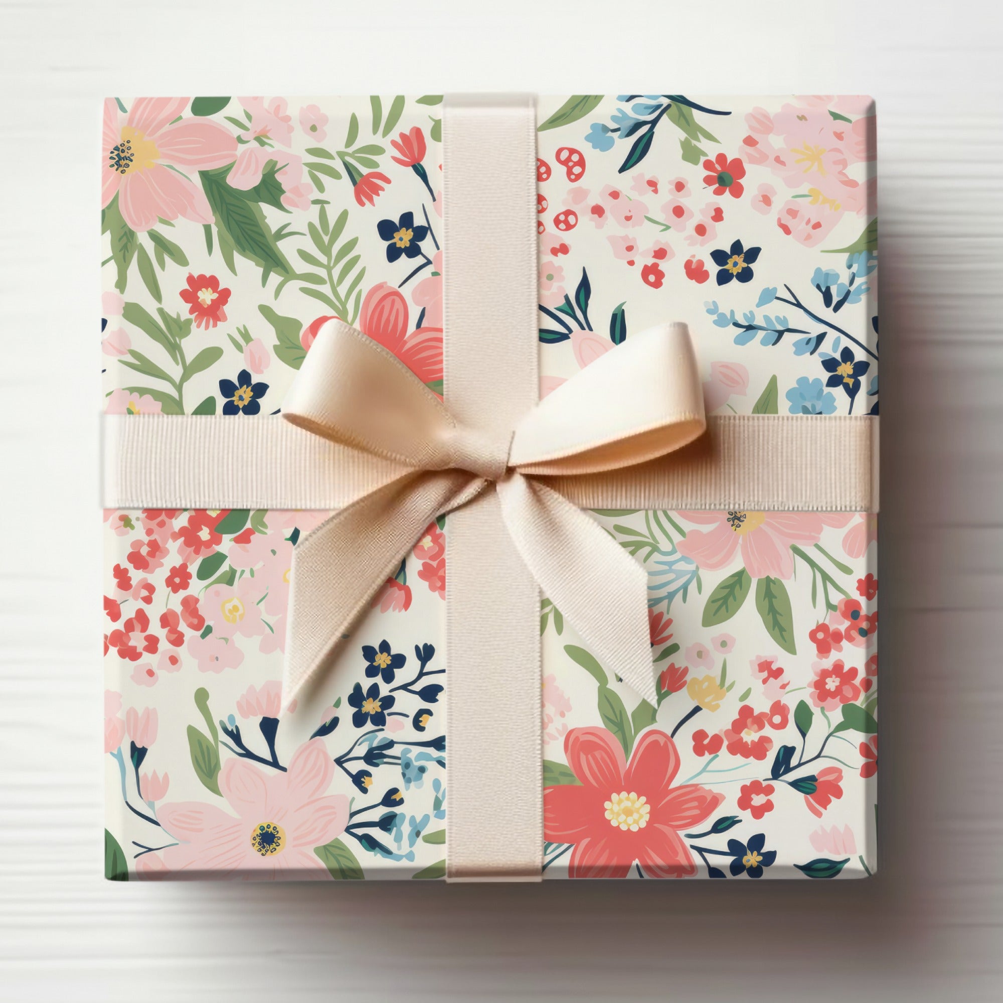 Floral Gift Box with Cream Ribbon Decorative Wrap Product