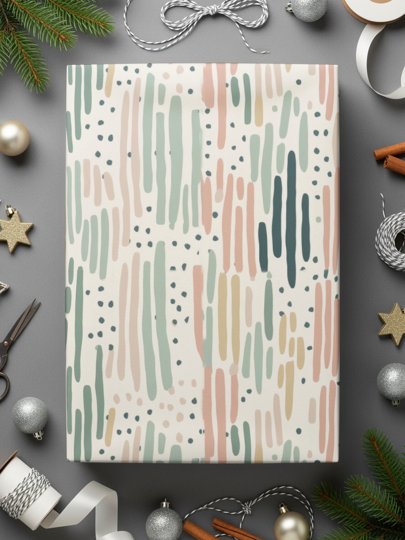 Abstract Pastel Dot and Stripe Wrapping Paper