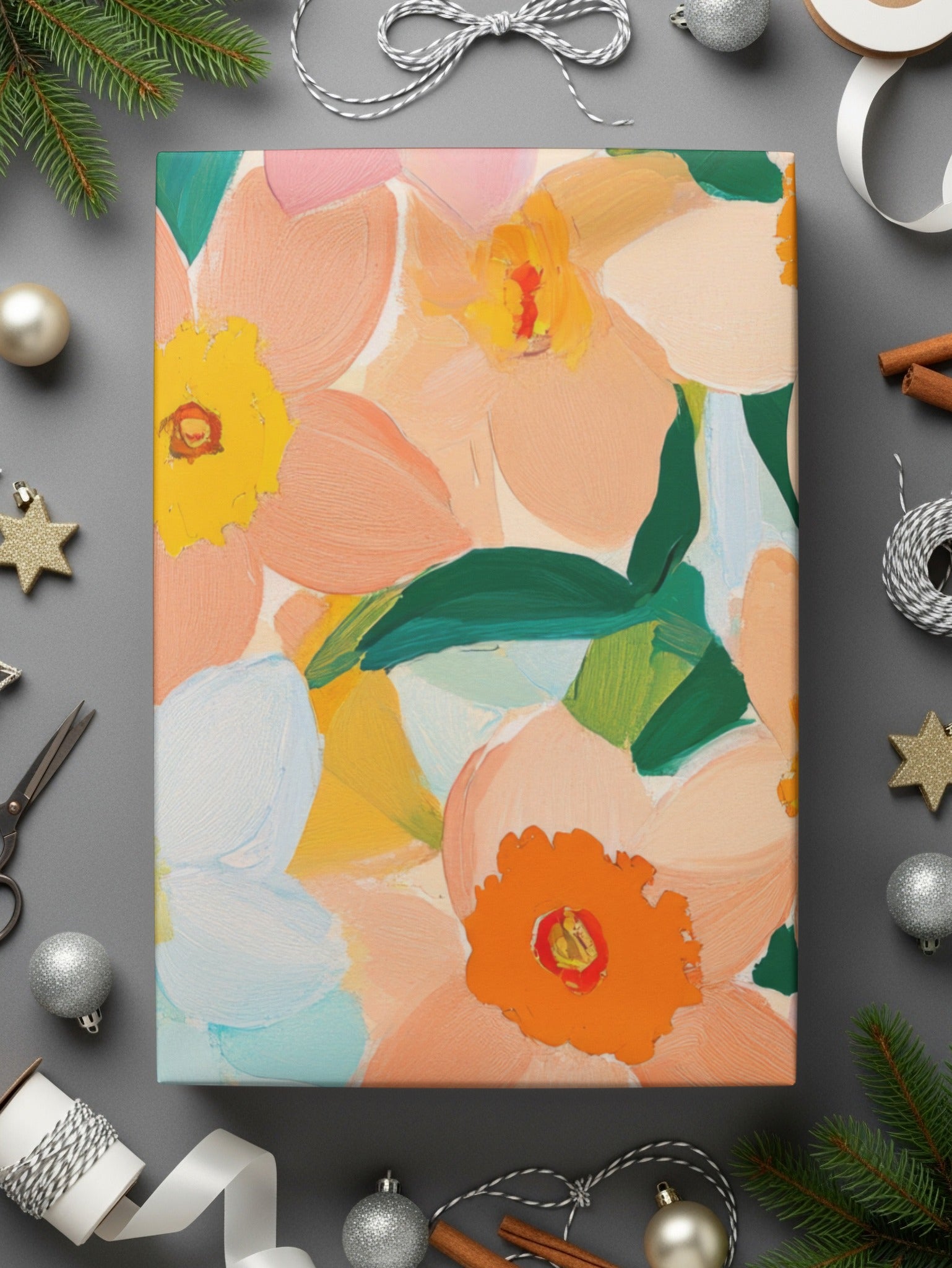 Vibrant Floral Holiday Wrapping Paper for Christmas Gifts
