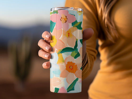 Vibrant Floral Pattern Insulated Travel Tumbler Product