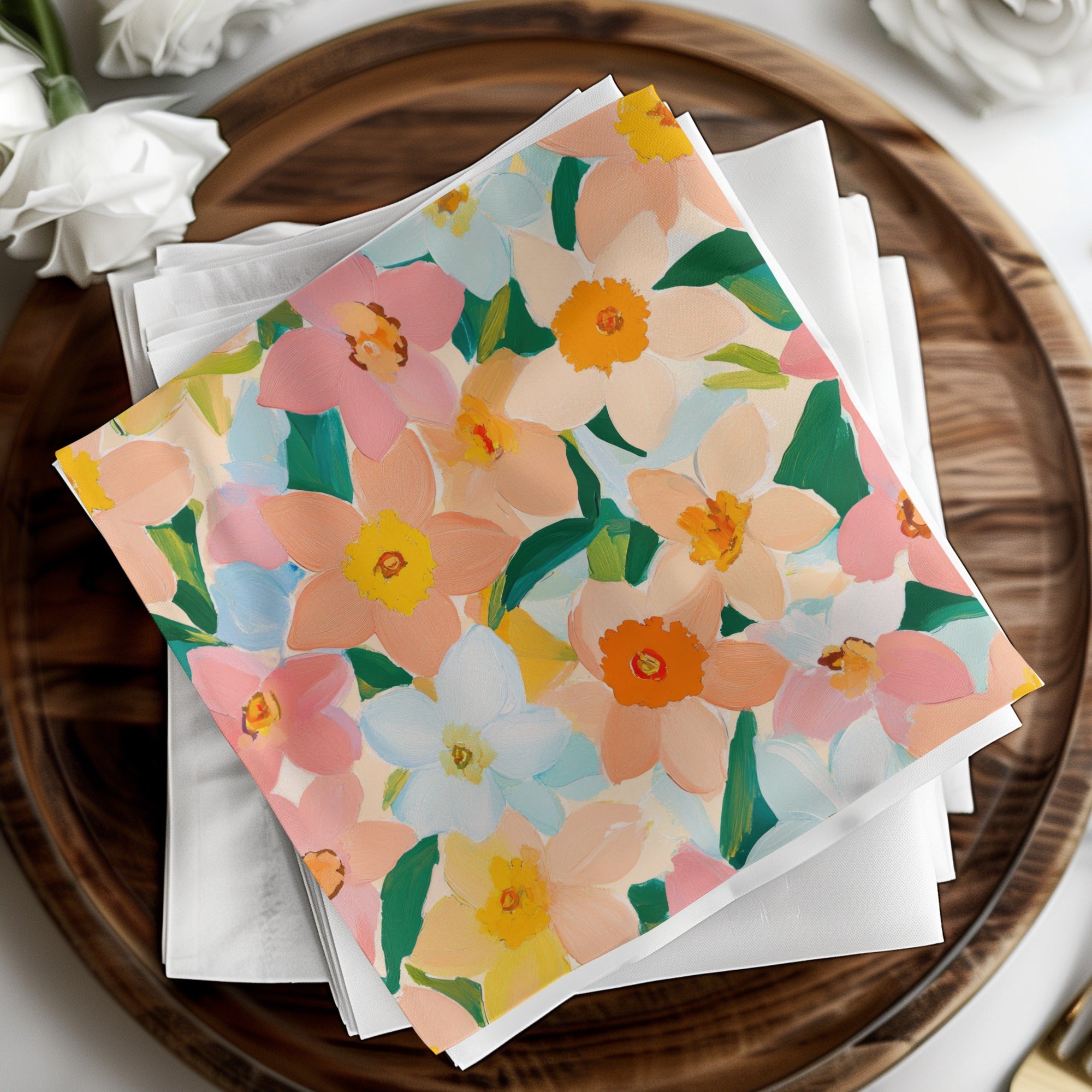 Vibrant Multicolor Floral Design Paper Napkins Set