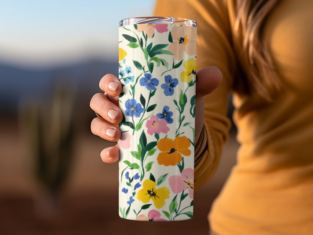 Vibrant Floral Design Insulated Tumbler with Lid