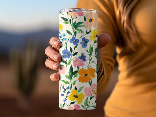 Vibrant Floral Design Insulated Tumbler with Lid
