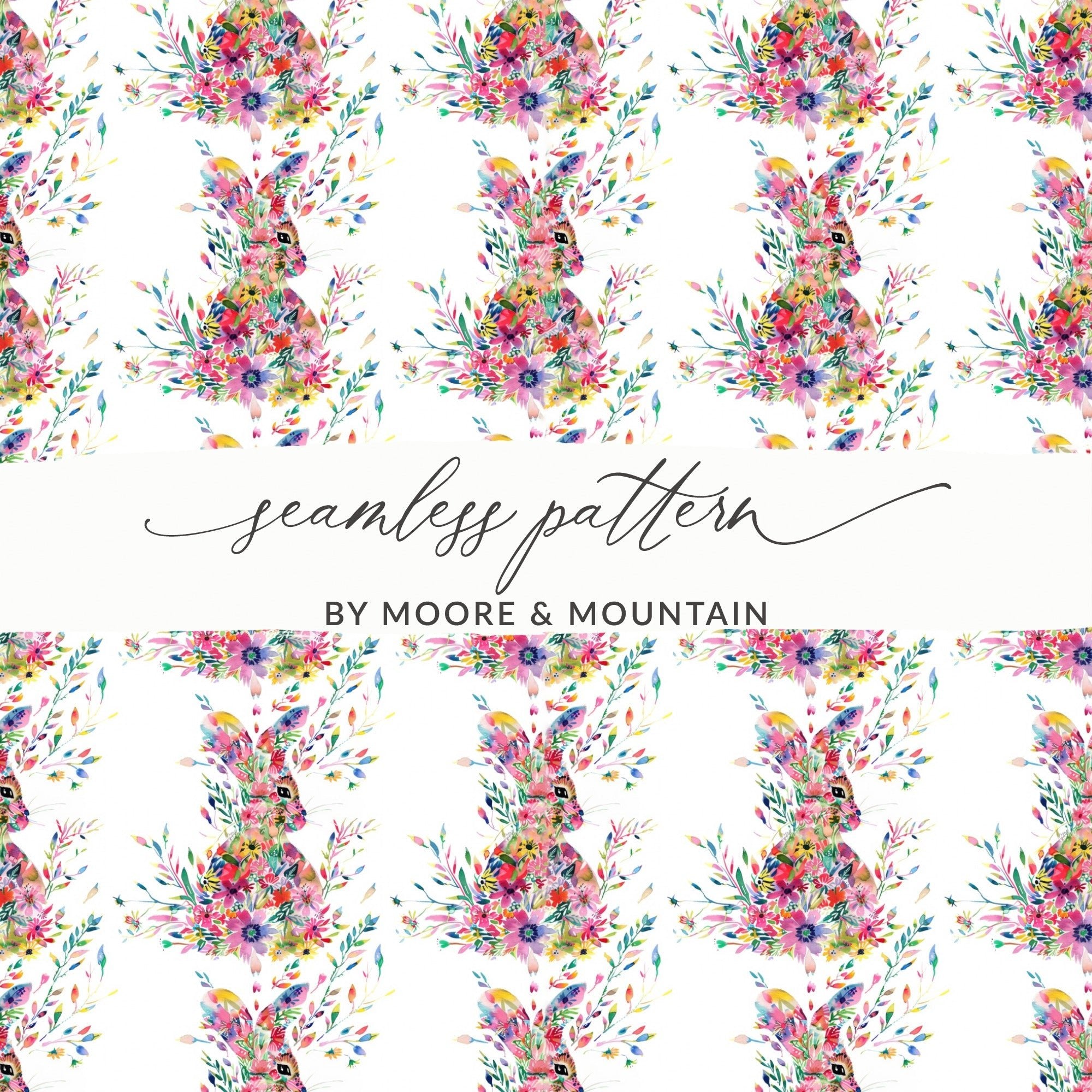 Bohemian Rabbit Floral Pattern Background Art Graphics - Moore and Mountain