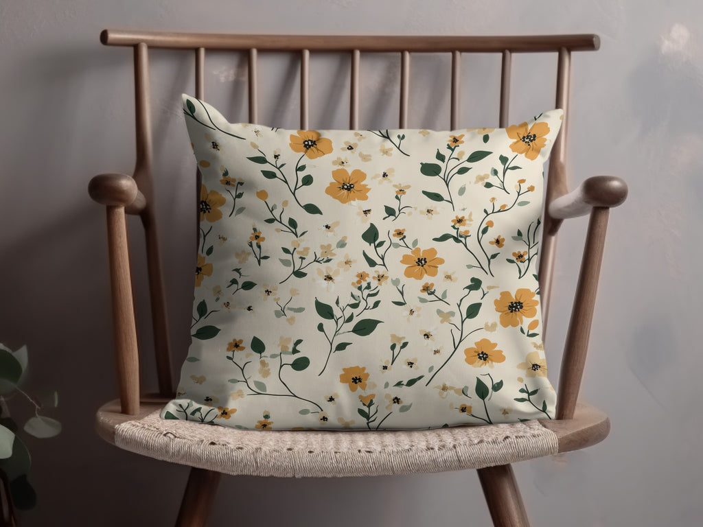 Elegant Yellow Floral Pattern Decorative Pillow