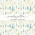 Boho Chic Seamless Pattern Digital Paper, Watercolor Feathers Background, Arrow Tribal Print, Teal and Beige, Scrapbook Paper Download - Moore and Mountain