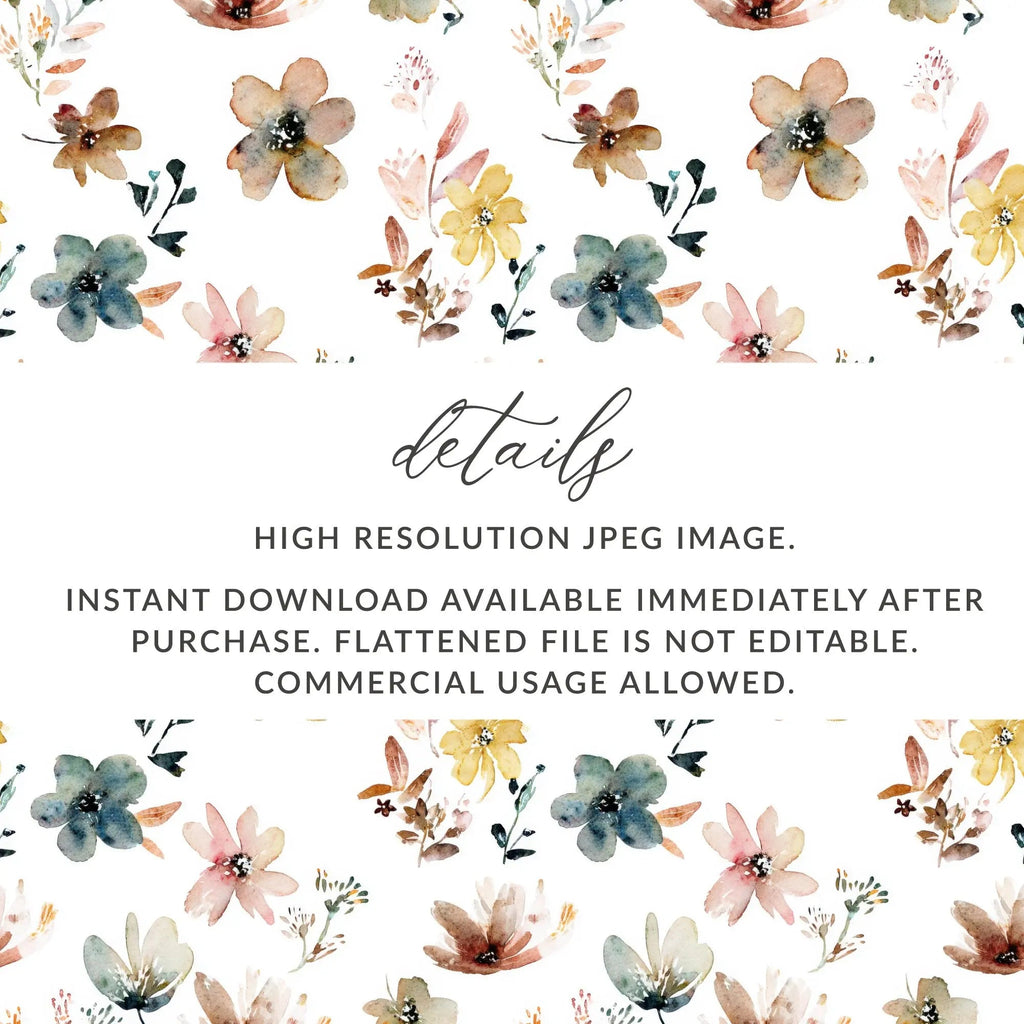 Boho Chic Watercolor Floral Seamless Pattern, Flower Digital Paper, Boho Pattern, Textile Print, Fabric Design, Muted Watercolor Flowers - Moore and Mountain