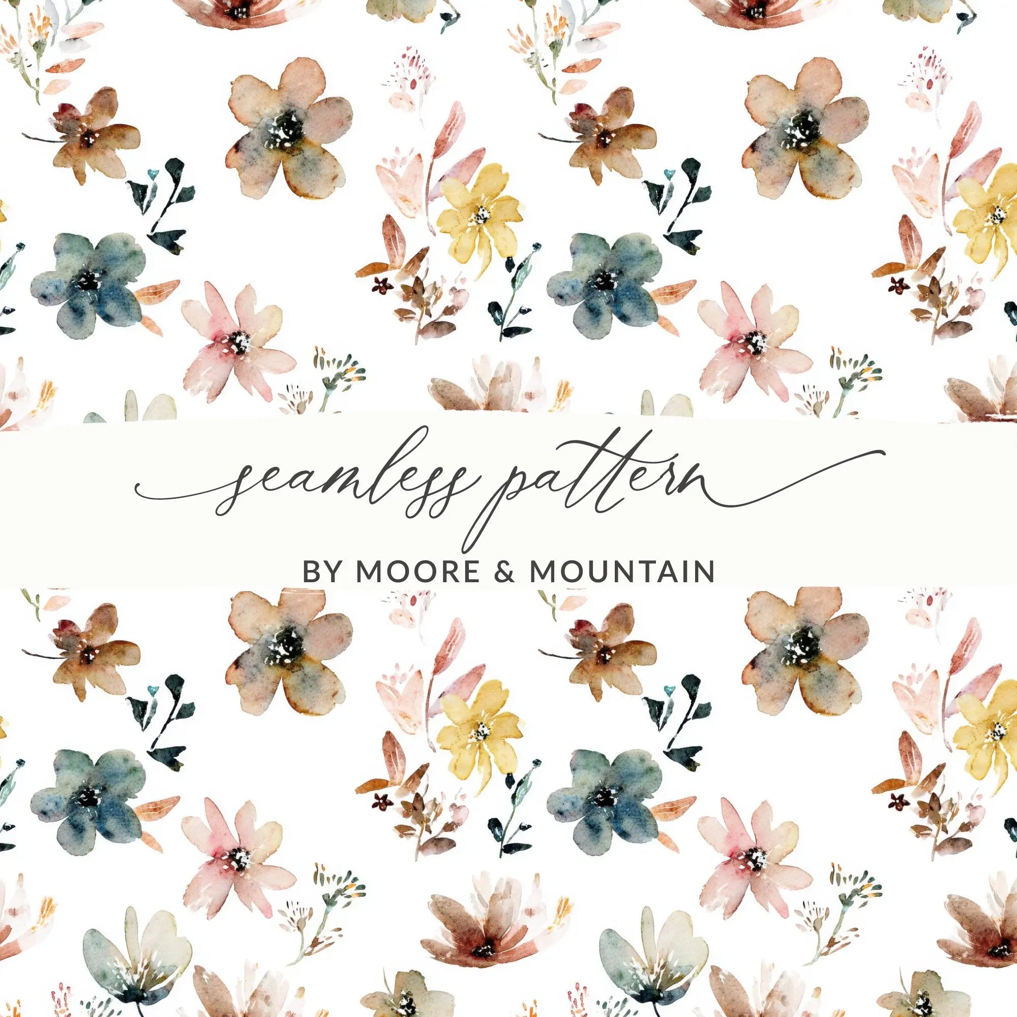 Boho Chic Watercolor Floral Seamless Pattern, Flower Digital Paper, Boho Pattern, Textile Print, Fabric Design, Muted Watercolor Flowers - Moore and Mountain