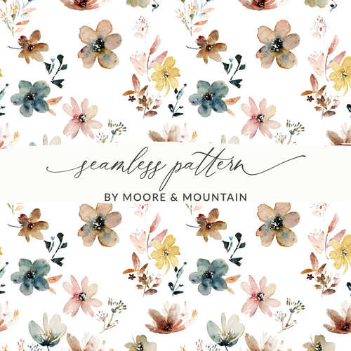 Boho Chic Watercolor Floral Seamless Pattern, Flower Digital Paper, Boho Pattern, Textile Print, Fabric Design, Muted Watercolor Flowers - Moore and Mountain