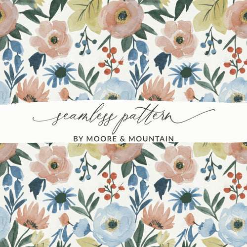 Boho Cottagecore Seamless Light Blue Pattern - Moore and Mountain