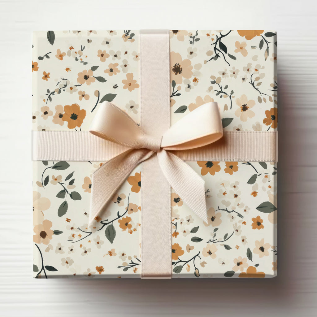 Floral Patterned Gift Box with Beige Ribbon Product