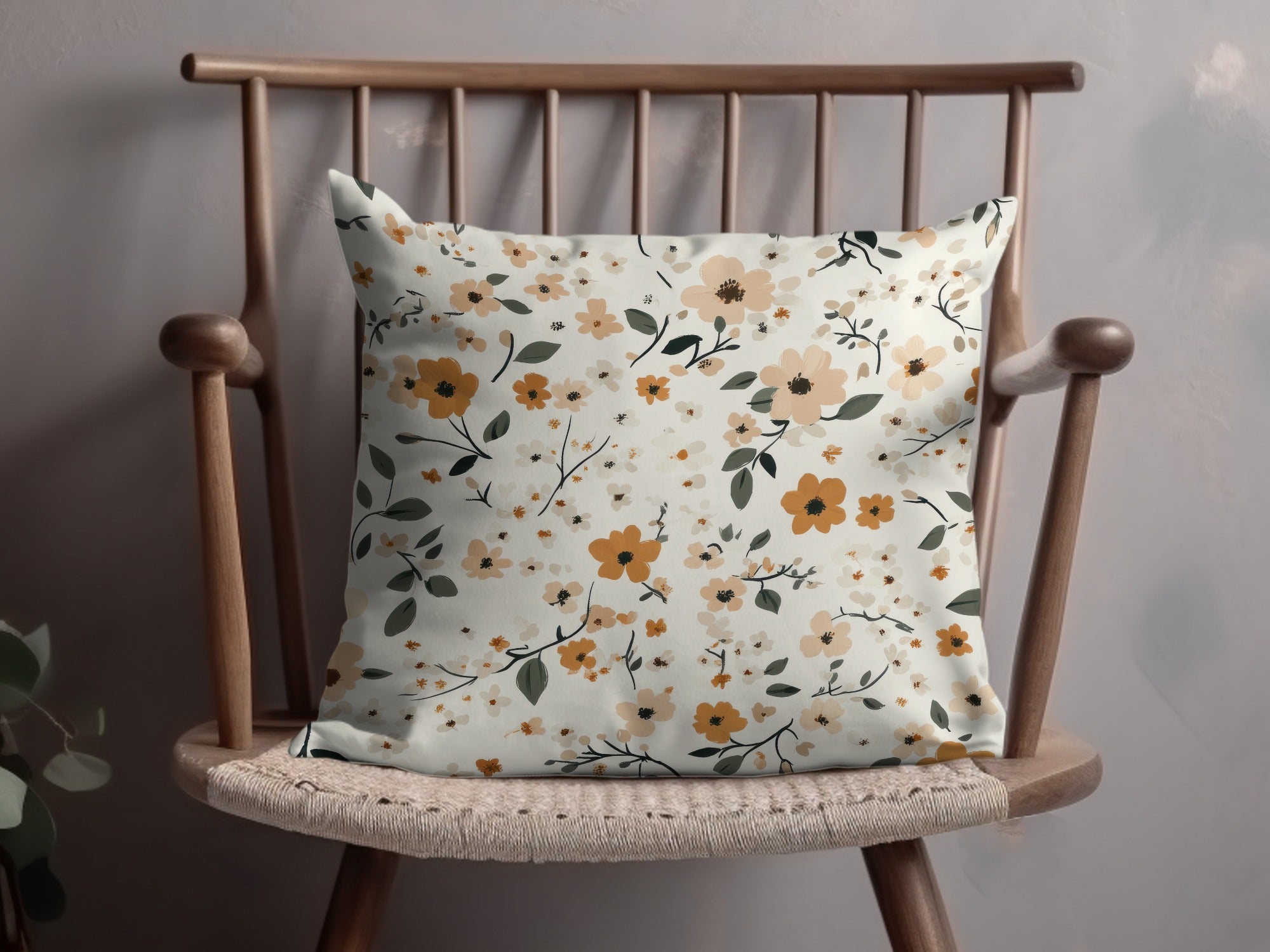 Elegant Orange Floral Decorative Throw Pillow Cover