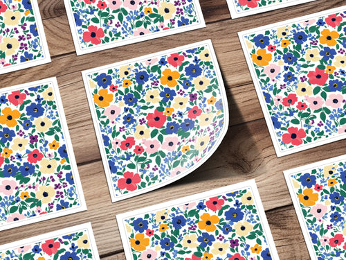 Colorful Floral Pattern Design on Wood Background Print
