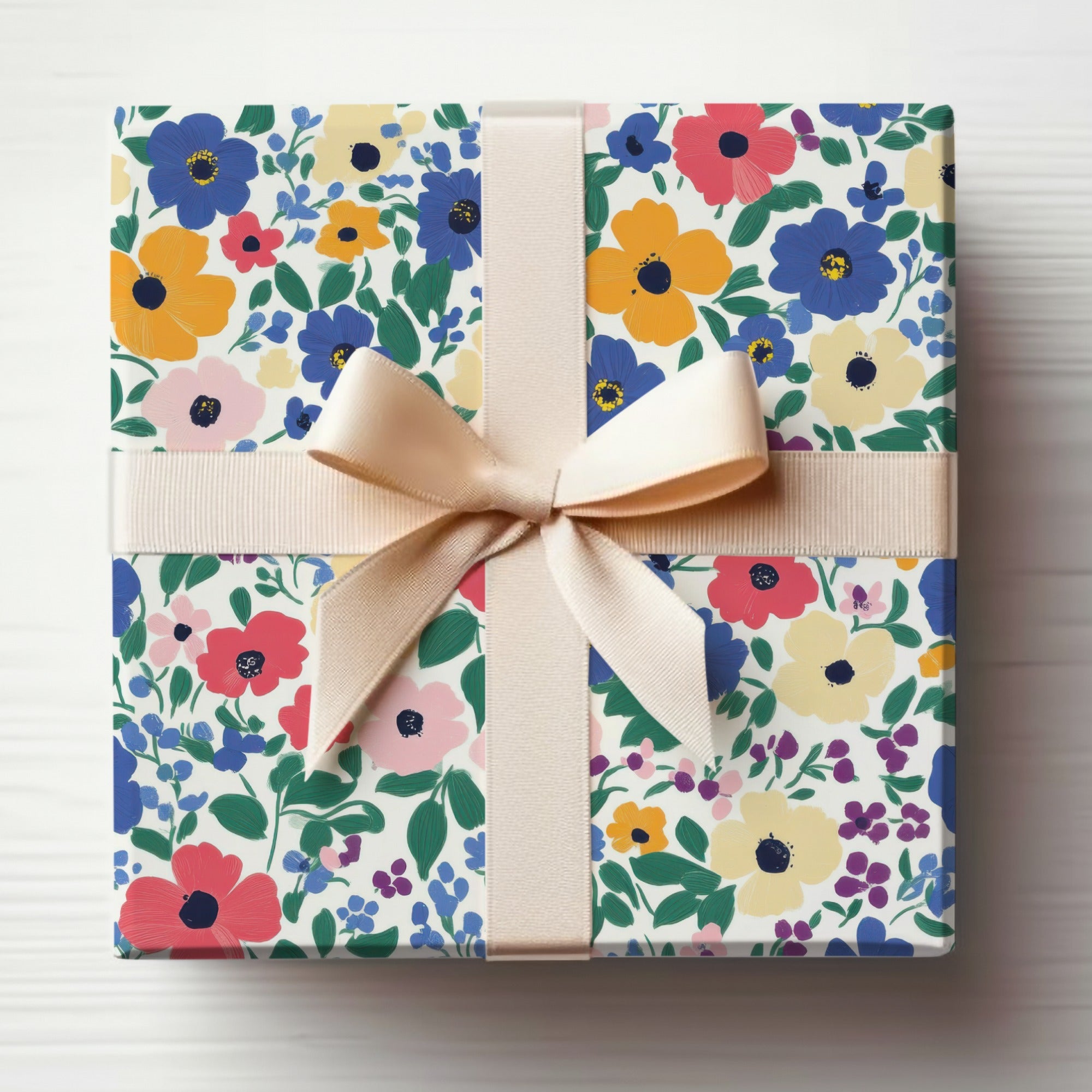 Colorful Floral Pattern Gift Wrap with Bow for All Occasions