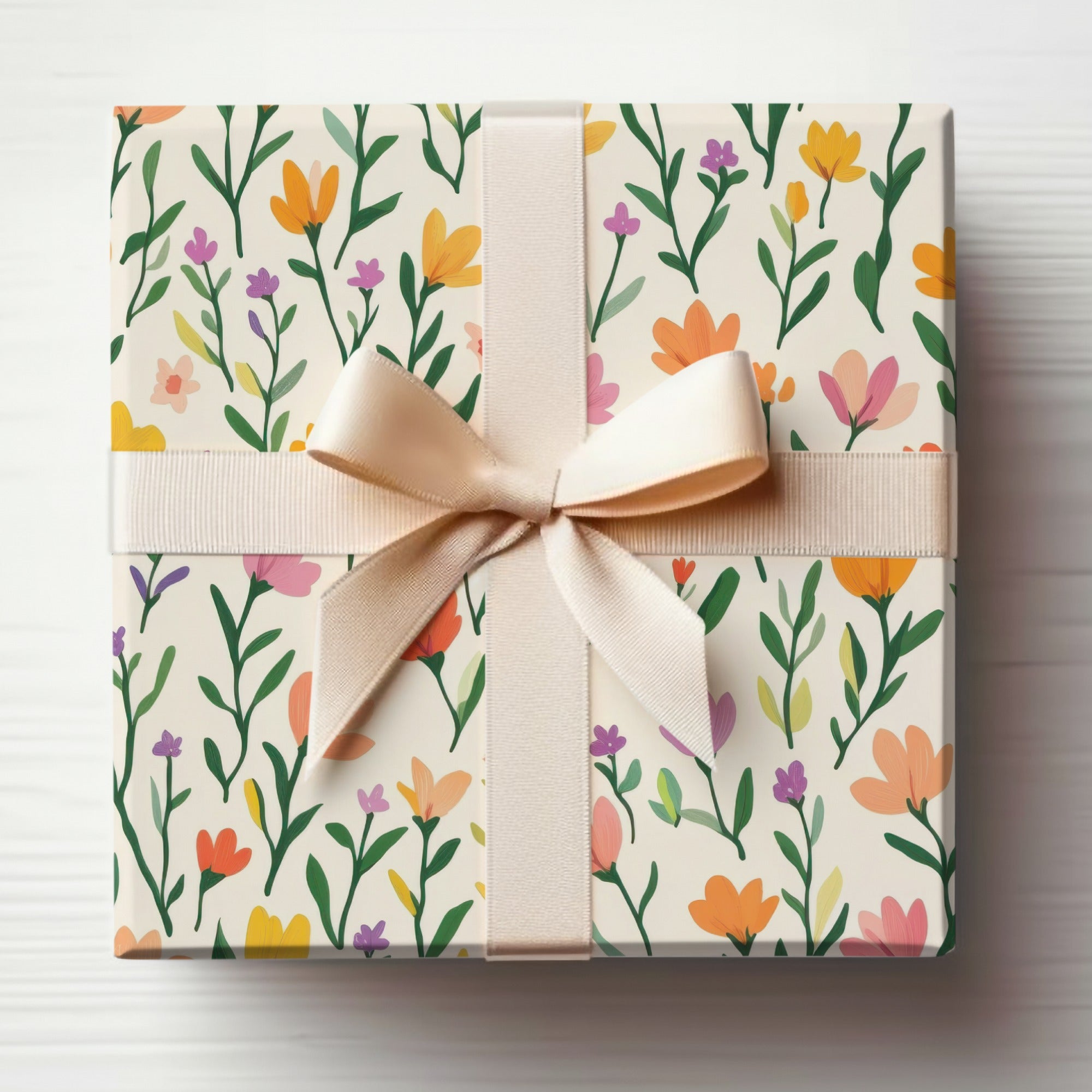 Beautiful Floral Gift Wrap Box with Ribbon Design