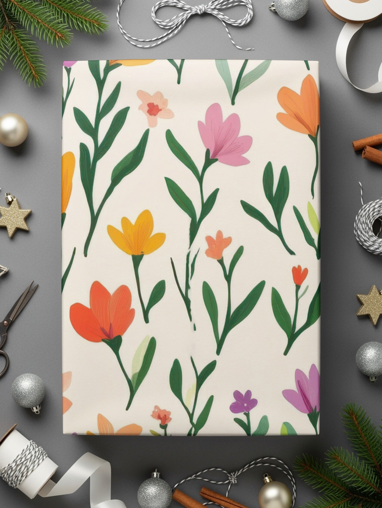 Colorful Floral Patterned Gift Wrap for Holidays