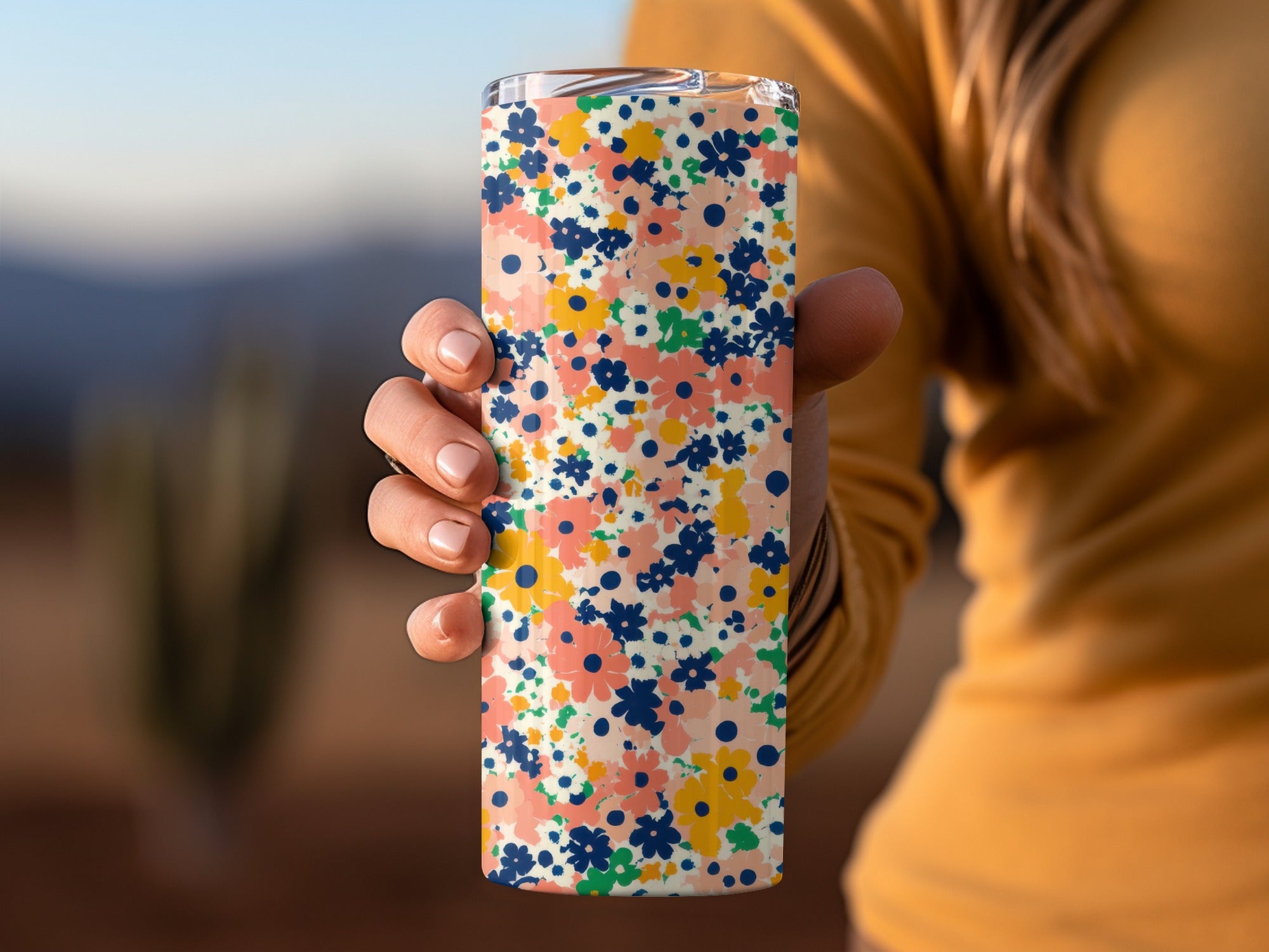 Colorful Floral Pattern Travel Mug Keeping Drinks Hot