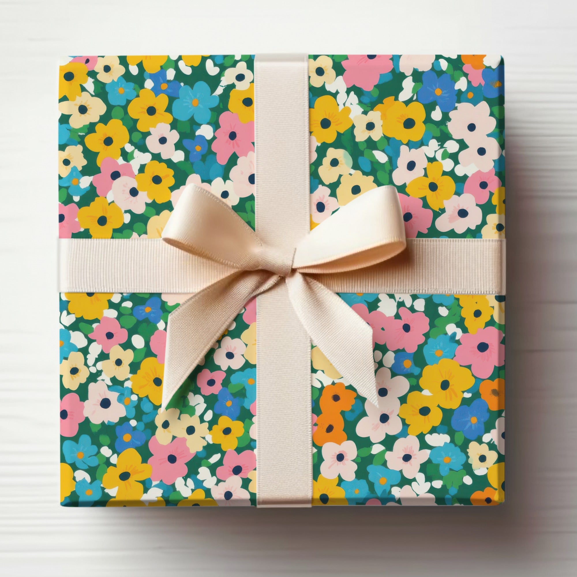Vibrant Floral Gift Wrap with Cream Ribbon wrapping paper